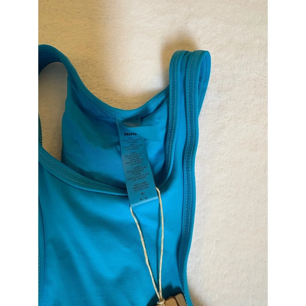 SKIMS Recycled Swim High Neck Racerback Top M & Micro Tanga Bottom L Turquoise